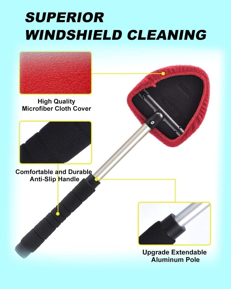 AutoEC Windshield Cleaning Tool, Car Cleaner Tool with Inside Extendable Handle, Window Cleaner Brush Kit Auto Glass Wiper for Windshield with 2 Microfiber Towel Pads Home Windows, Trucks, SUV & RV - Image 4